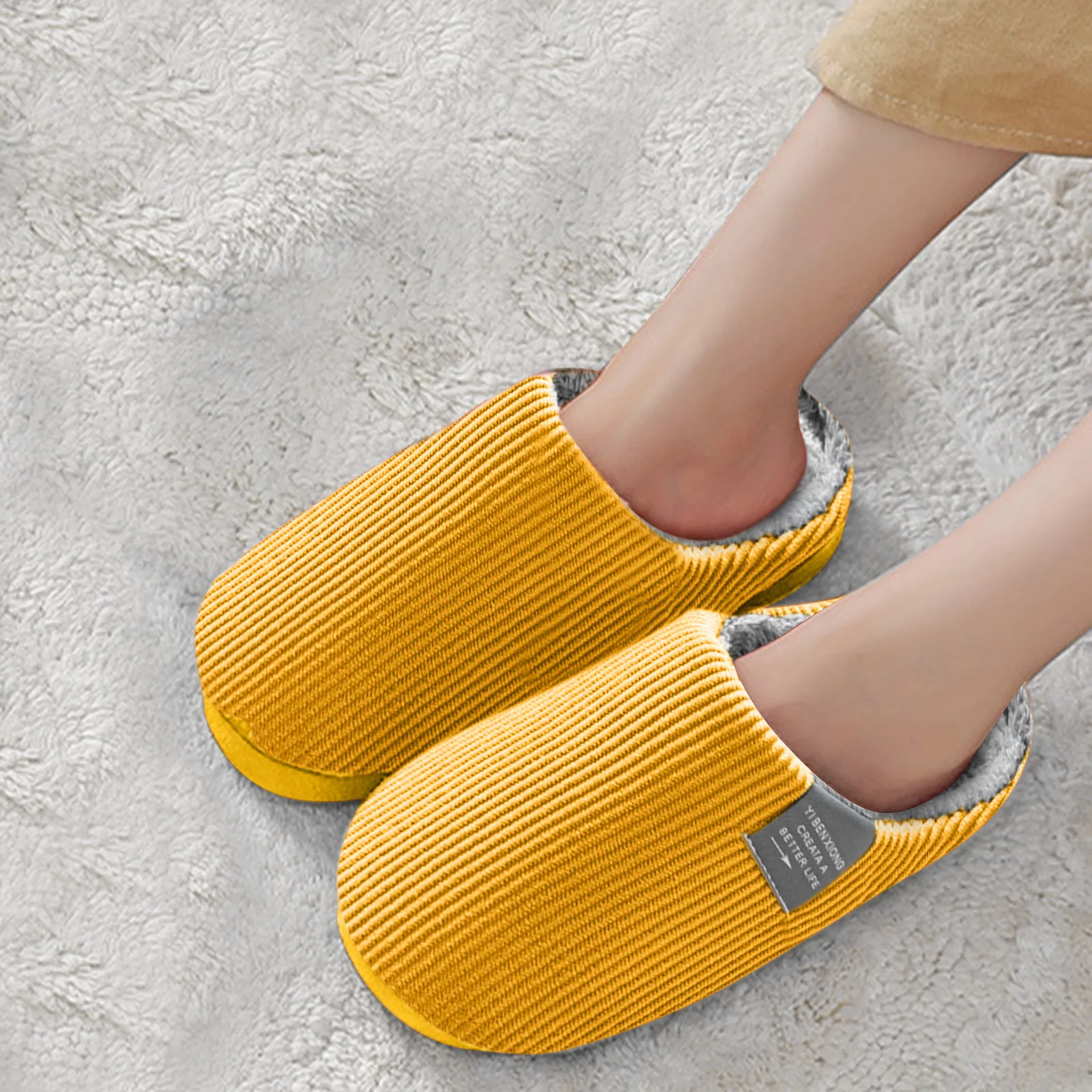 Plush Slippers Winter Warm Fur Slippers Men Women Couples House Non Slip Soft Shoes Comfortable Flat Heel Home Indoor Bedroom