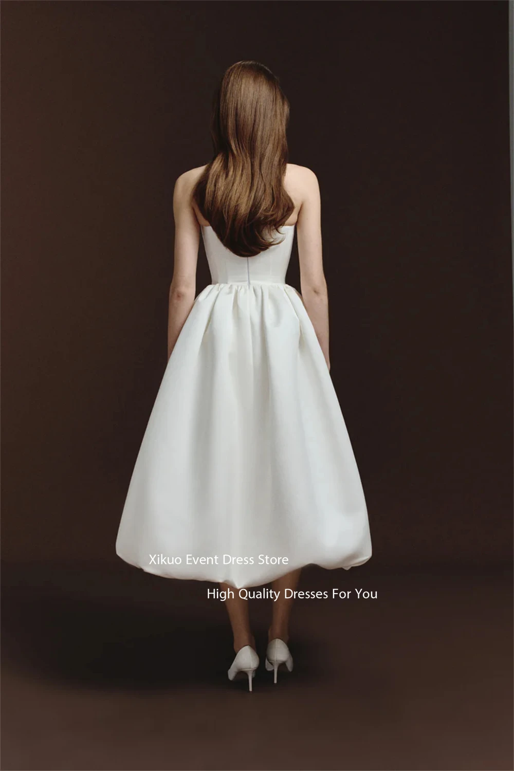 Xikuo Sleeveless Ribbons Elegant Wedding Dress Strapless Midi Length Vestidos De Novia A Line Bridal Gowns For Girl Customized