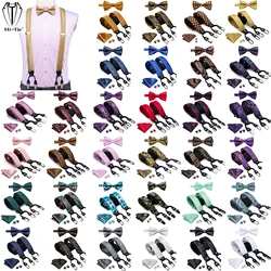 Dropshipping Jacquard Silk Mens Braces Bowtie Hanky Cufflinks Set Adjustable Suspender Bow Wholesale for Male Wedding Business