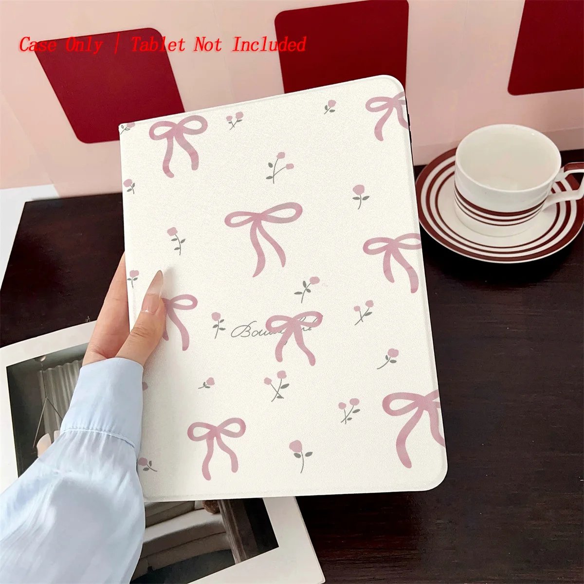 

Gentle Light Pink Bowknots & Tiny Blossoms on White Base iPad Case for Air 4/5/6 10.9 3rd Gen 9.7 Anti-Scratch Protective Cover