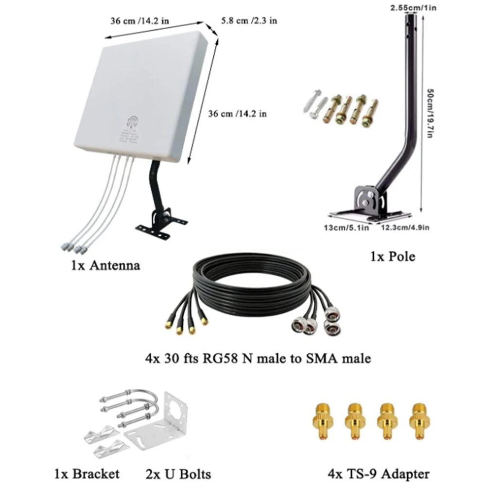 5G WiFi 4G LTE 4x4 MIMO Panel External Outdoor Directional Long Range Antenna 600-6000MHz for 4G LTE/5G Hotspots Router T-Mobily