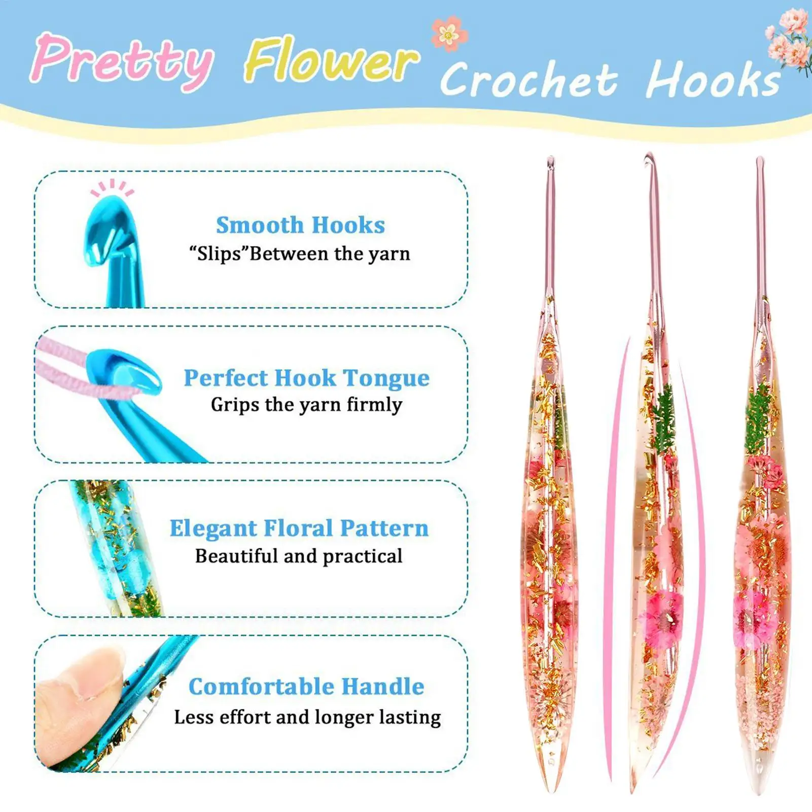 

Спицы для вязания крючком, крючки с цветочным рисунком и эргономичной ручкой, аксессуары для вязания, принадлежности для рукоделия для кукол, свитер