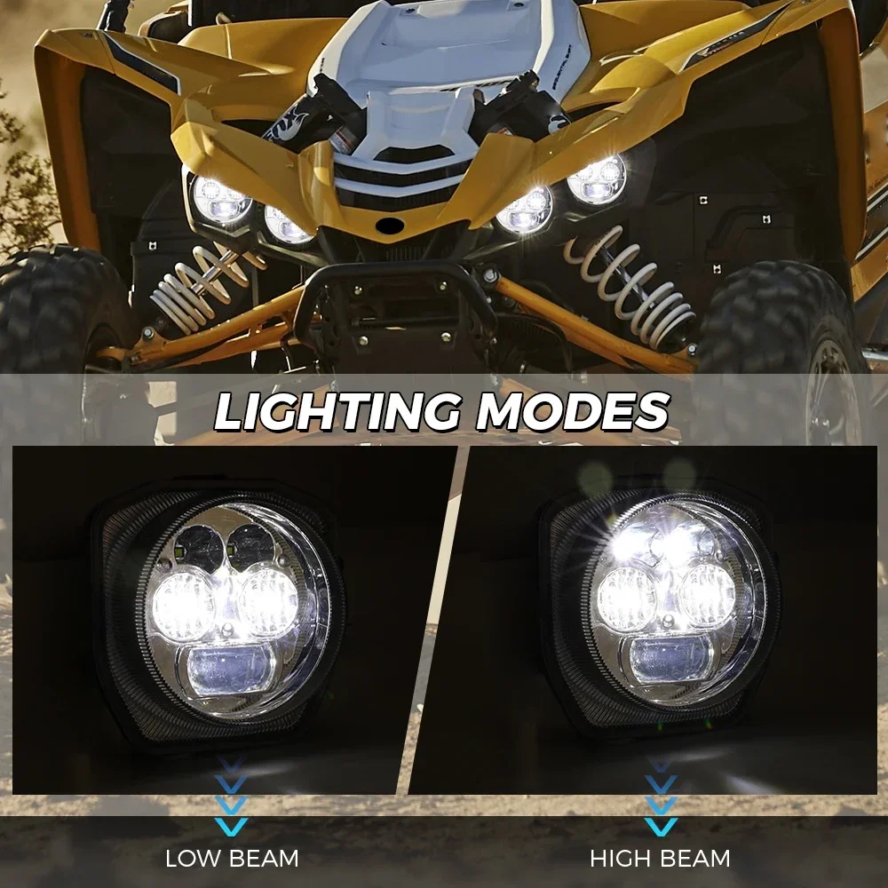 KEMIMOTO LED Headlight 2UD-84300-00-00 Compatible with Yamaha Wolverine X2 X4 /YXZ1000R / Grizzly 700 2016-2024 Hi/Lo Headlamp