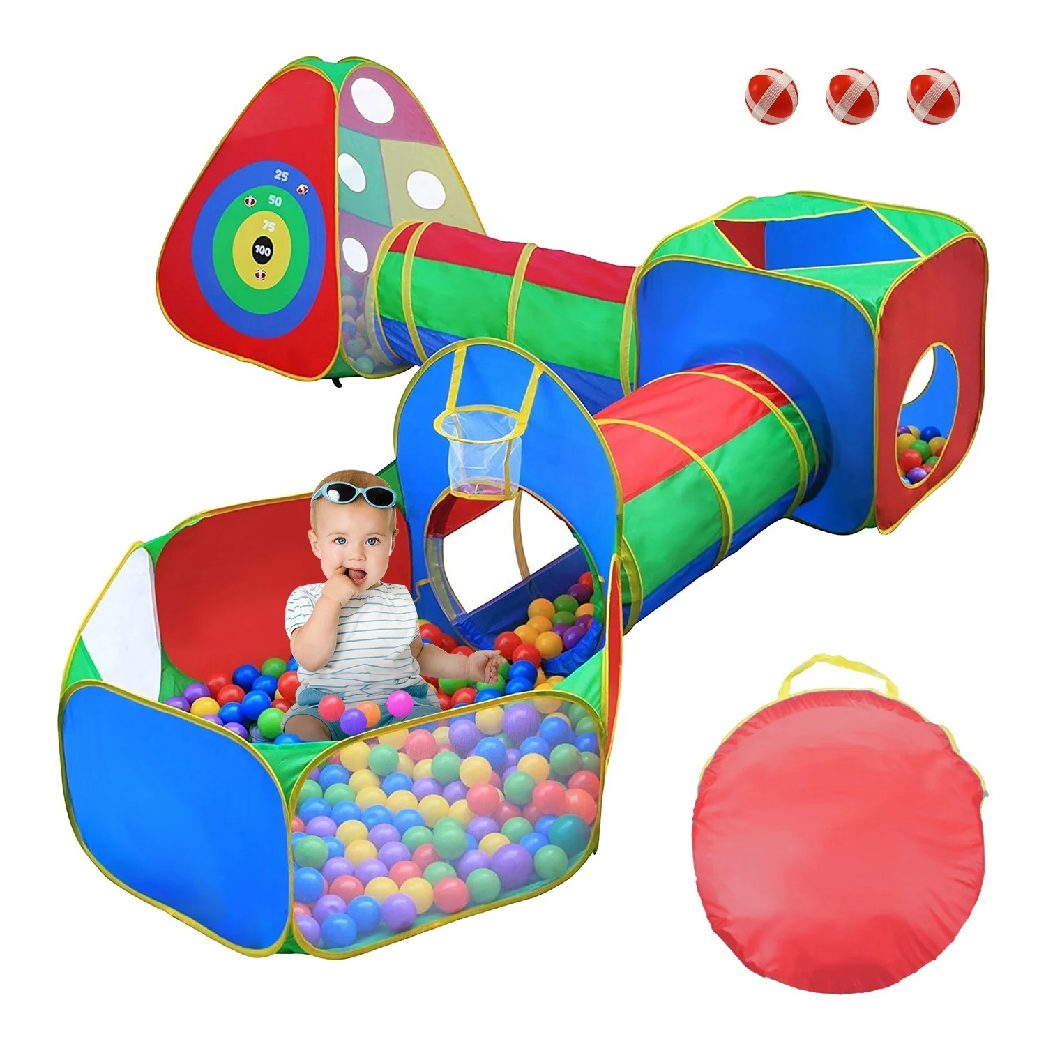 

5Pcs Kids Ball Pit Tents Pop Up Playhouse w/ 2 Crawl Tunnel & 2 Tent For Boys Girls Toddlers