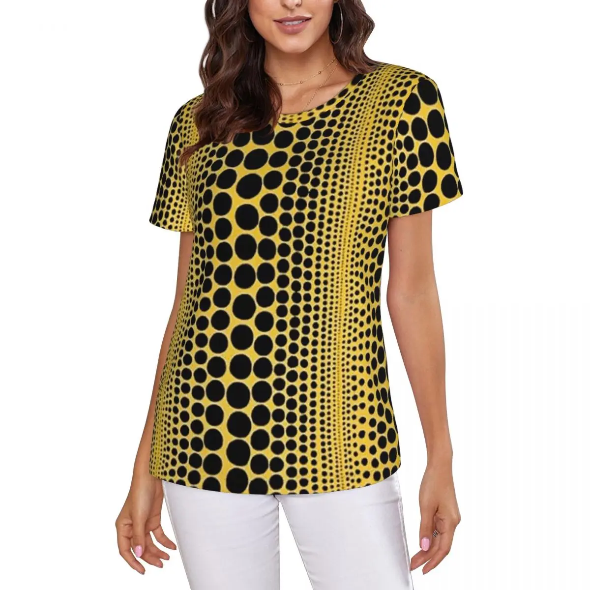 Yayoi Kusama Pumpkin Abstract Art T-Shirt Women Short Sleeve T Shirts O-Neck Clothing Cotton Summer Tees Streetwear
