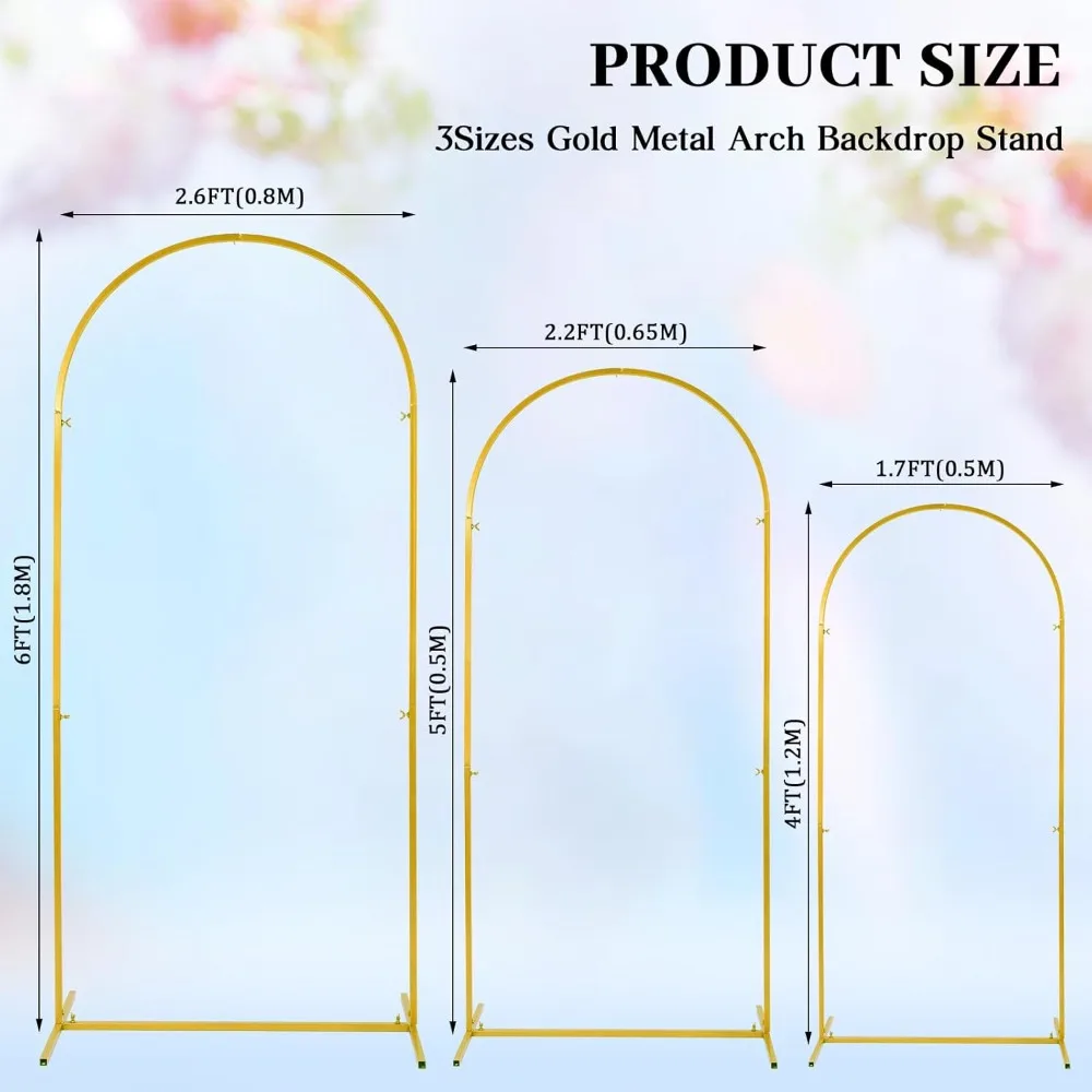 Wedding Arches, 3 Sets Gold Metal Wedding Arch Arched Backdrop Stand Wedding, Graduation Decoration, Wedding Arches