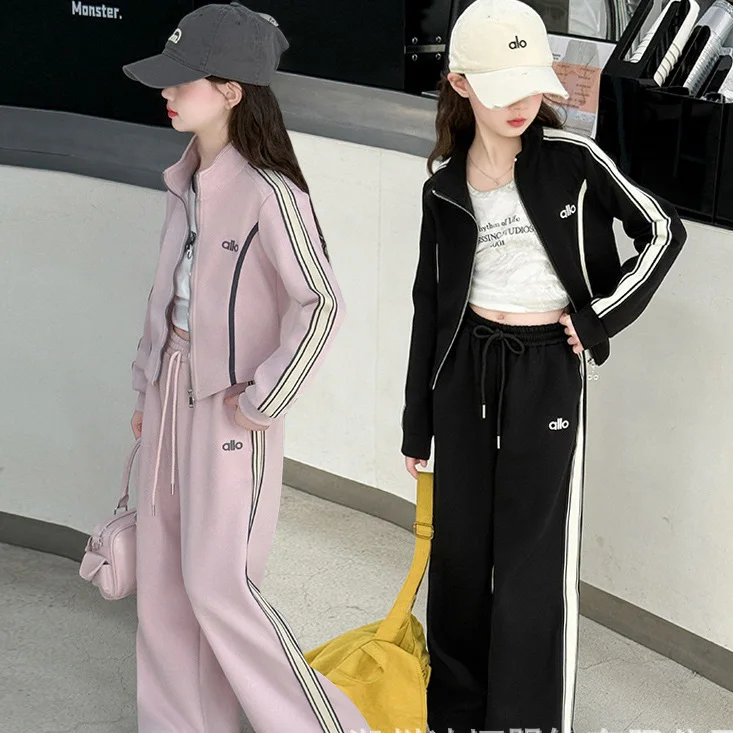 

Осенние комплекты из 2 предметов для школьниц, пальто с вышивкой букв + лоскутные спортивные штаны, детские комплекты для девочек, детские спортивные комплекты с длинными рукавами для девочек