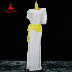 Belly dance costume women's loose and elegant robe+headscarf+hip scarf 3pcs adult comfortable pure cotton practice clothing