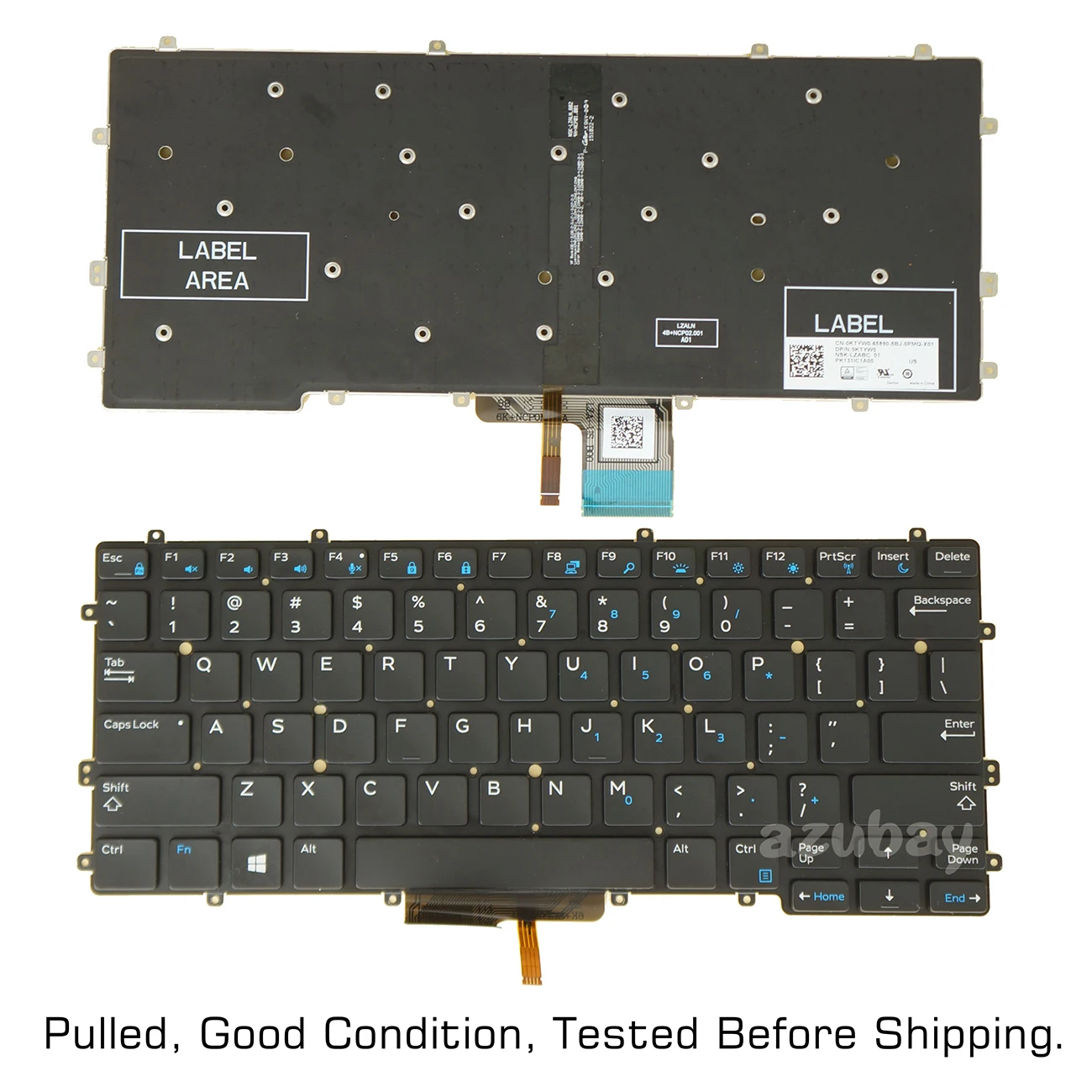 

US English Keyboard For DELL Latitude 7370, 0KTYW0 PK131IC1A00 NSK-LZABC，Backlit, Pulled Good Condition, with Horizontal Enter
