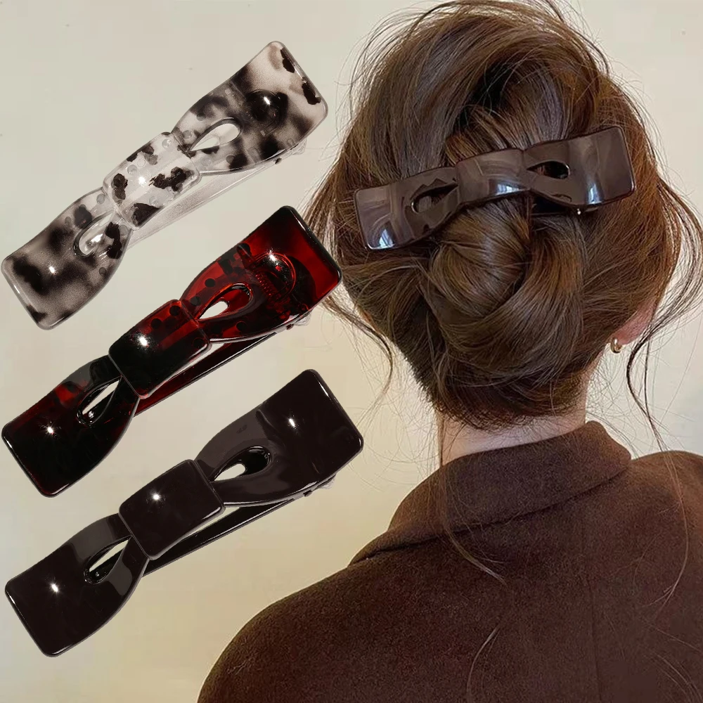 Haarspangen mit Schleifenfeder, Acryl-Haarspangen in Bernsteinoptik, Kunststoff-Haarklammern, Haarschmuck für Mädchen, elegante Damen-Pferdeschwanz-Haarschmuckstücke