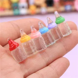 6Pcs Colorful Resin Simulation Mini Milk Bottle Miniature Baby bottle Super Cute Transparent Bottle 1:12 Dollhouse Accessories