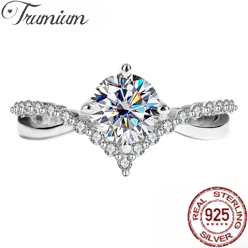 Trumium D Color 1CT Moissanite VVS Pass Diamond Test Wedding Rings for Women 925 Sterling Silver Crown Ring Fine Jewelry
