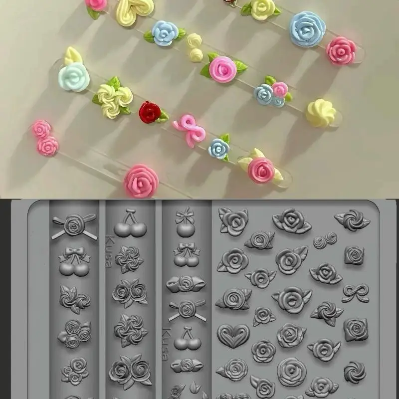 3D Rose Silicone Mold for Nail Art, Lovely Nail Ornament Tool with Various Small Shapes, Great for Ladies DIY Nail Art
