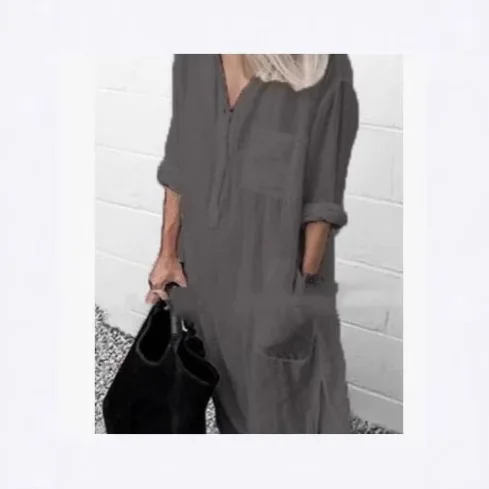 Verão e outono elegante cor sólida vestido de fenda simples botão de unhas vestido de camisa longa local