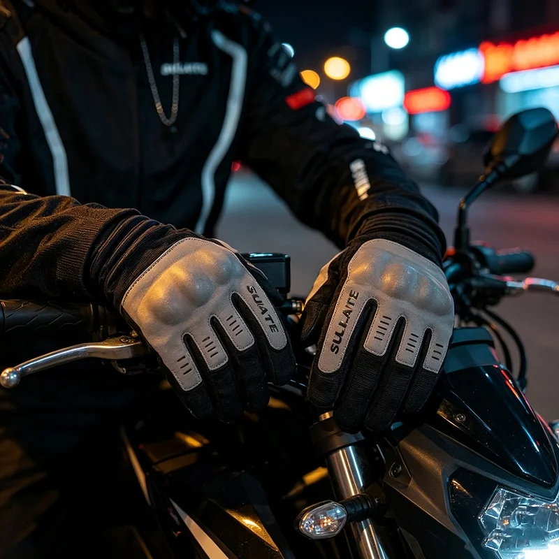 men-retro-knight-pvc-hard-shell-motorcycle-gloves-summer-full-finger-breathable-windproof-anti-fall-touch-screen-riding-glove