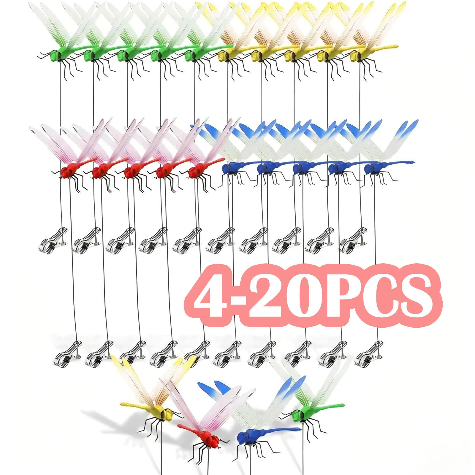 

4-20Pcs Diy Fake Dragonfly Rod Clip Simulated Patio Decor Insect Repellent Rod Dragonfly Clips Garden Fake Dragonfly Pole Clip