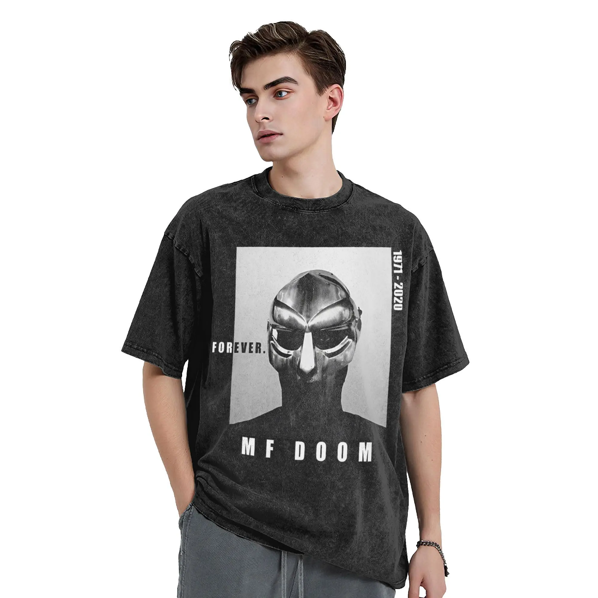 MF DOOM Hip Hop Rapper Vintage Washed T Shirt Men's Cotton Tops Novelty  O-neck Short Sleeve