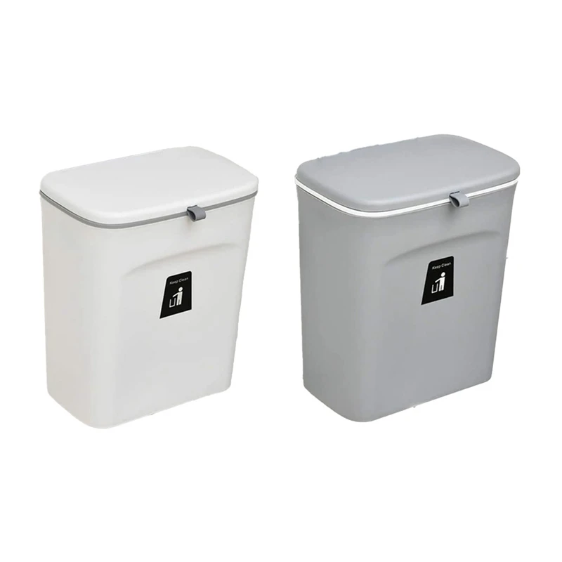 

9L Trash Bin Countertop Or Under Sink, Hanging Small Trash Bin With Lid For Bathroom/Bedroom