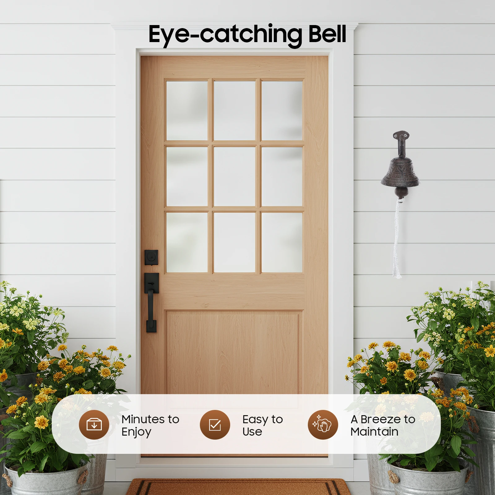 Hanging Ship's Bell Faux Bronze Cast Iron Wall Mounted Vintage Doorbell with Rope Rustic Dinner Bell for Cafe Restaurant Garden Bronze