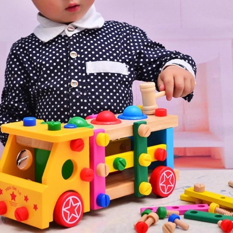 لعبة تجميع المسمار للأطفال صندوق أدوات خشبي لعبة النجار لعبة سيارة الهدم لعبة التعليم المبكر لعبة الإمساك 15UB