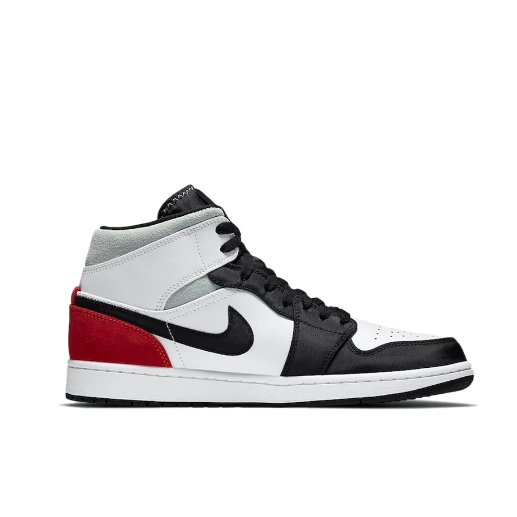 Nike Air Jordan 1 MID Classic Retro Basketball Shoes Comfortable versatile sneakers men's black and white red color way