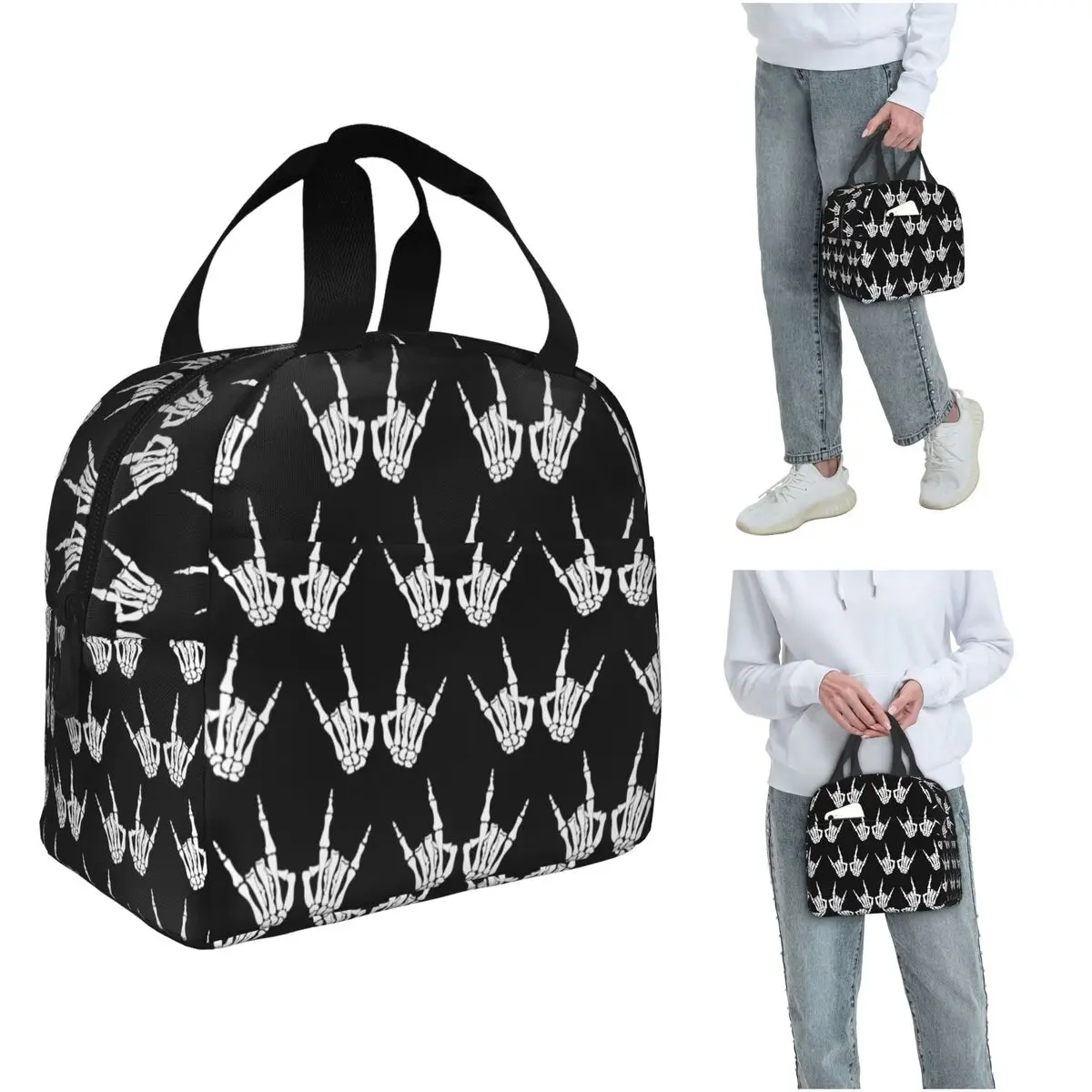 Skeleton Hands Gestures Print Insulated Lunch Bag for Women Kids Leakproof Food Boxes Thermal Lunch Box Tote