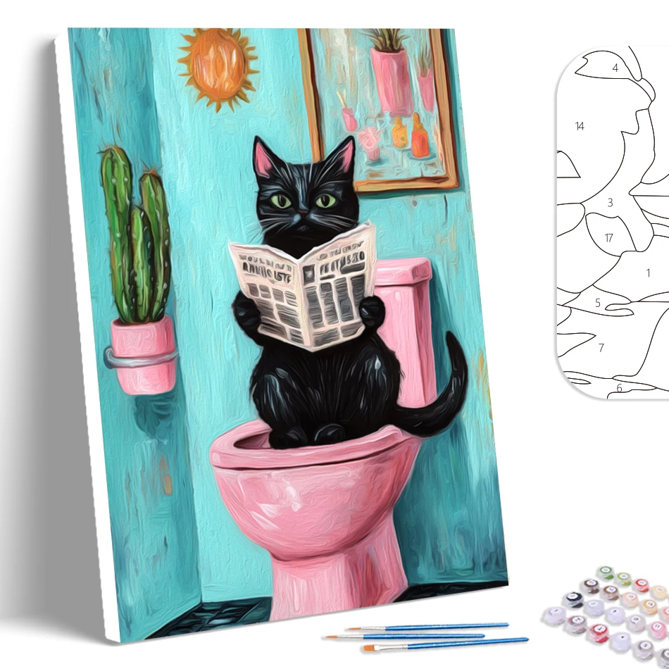 SDOYUNO Painting By Numbers Acrylic Bathroom Black Cat Drawing By Numbers Personalized Gift Handwork Diy Living Room Decoration