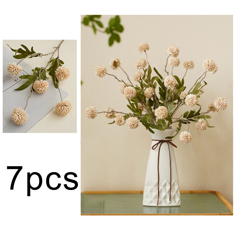 

Artificial Floral Display Faux Dandelion Arrangement Charming Round Design Cozy Floral Arrangement Long Decorative Length