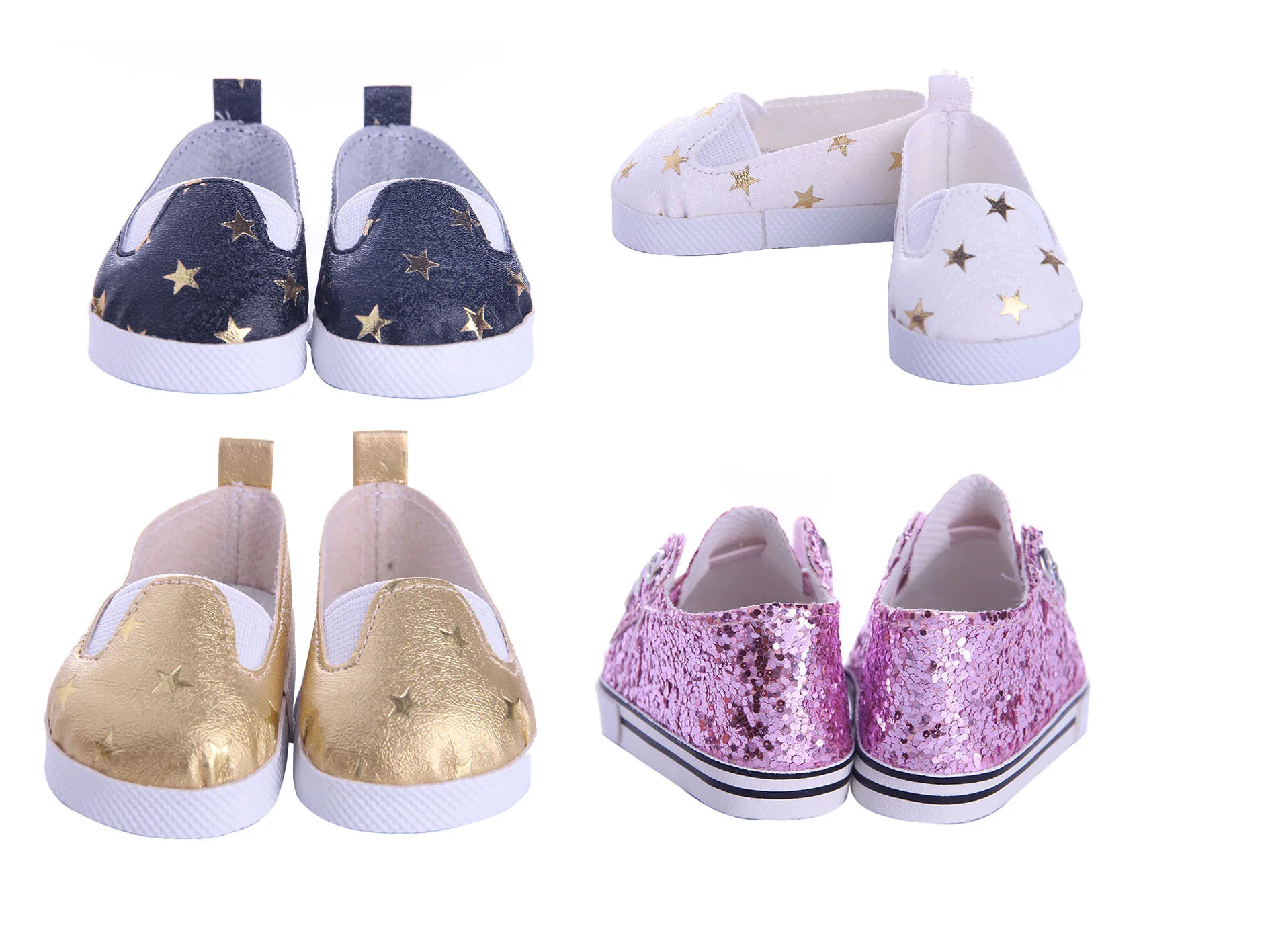 18'' Doll Mini Shoes 7 cm PU Sequin Shoes Wear For 43 cm New Baby Reborn Toys For American Dolls for Girl's Gift Accessories