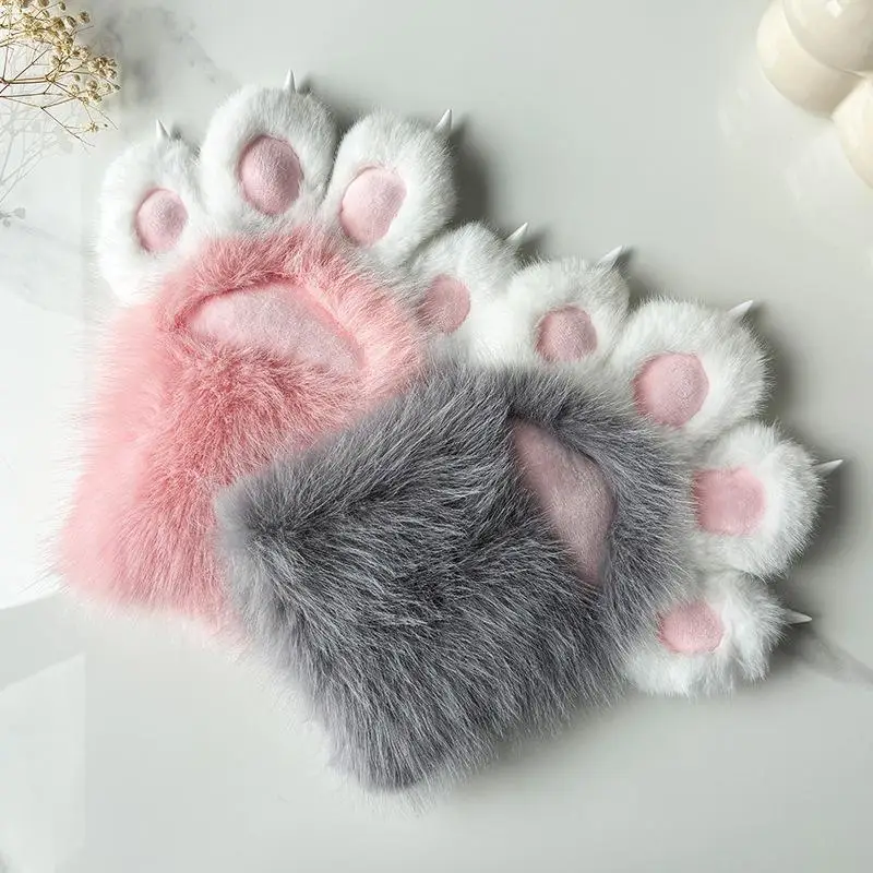 1 Stück Neuer Plüsch-Cosplay-Katzenpfoten-Handschuh, verdickter Cartoon-Katzenkrallen-Quetsch-Handschuh, flauschige Requisiten – Detail 1