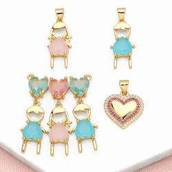 OCESRIO Light Blue Crystal Heart Boy Pendant for Necklaces Copper Gold Plated Heart Friendship Jewelry Making Component pdtb578