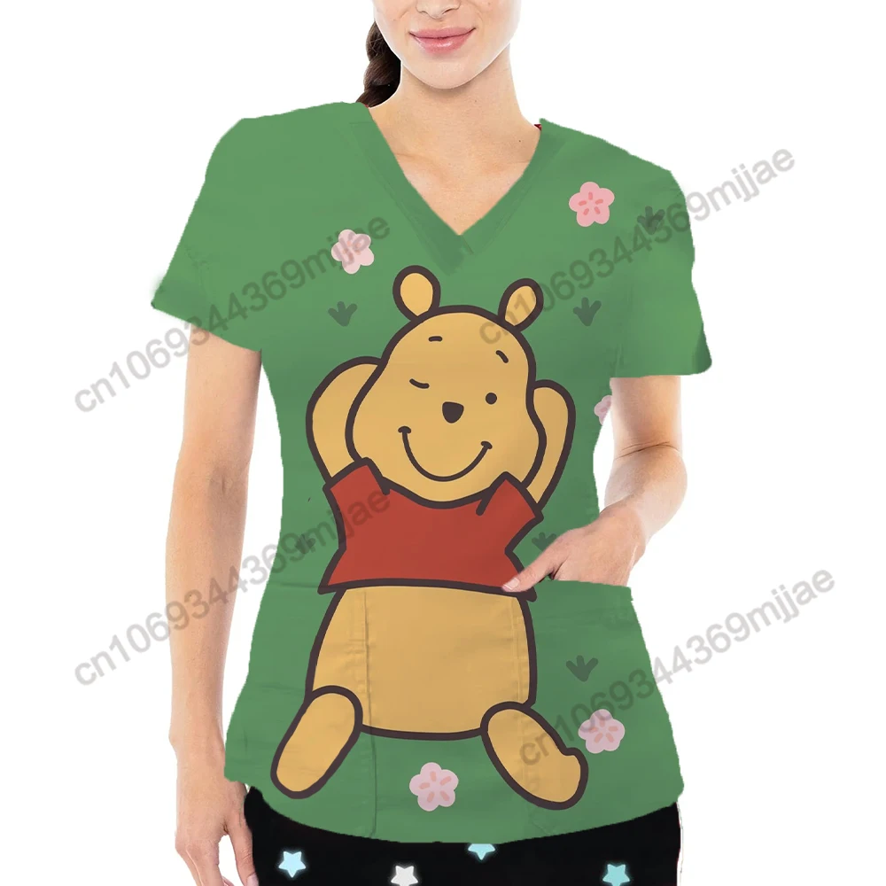 2024 nuova estate scollo a v grande tasca design stile Y2k t-shirt da donna comoda e casual bella uniforme da infermiera modello Disney