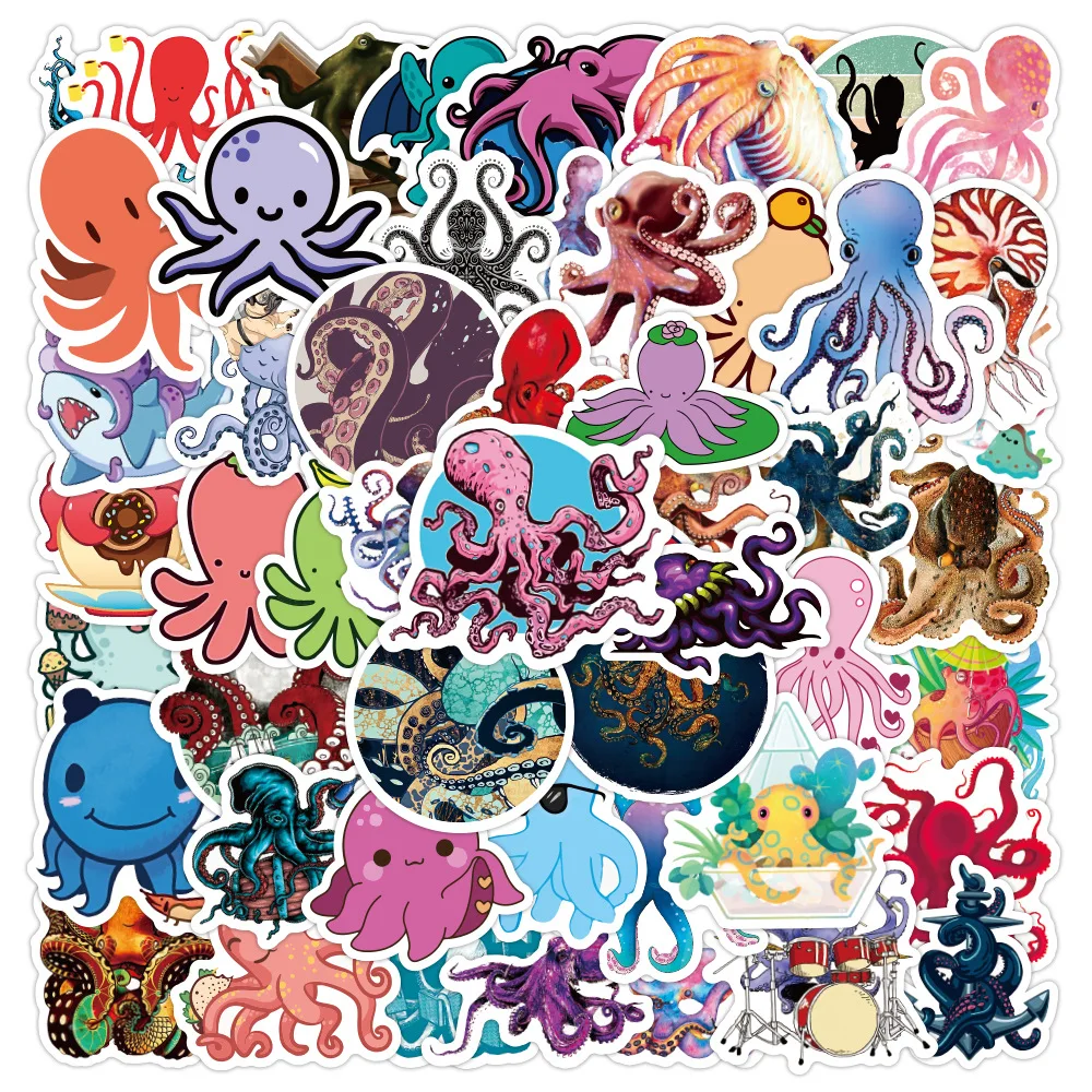 10/30/50PCS Cartoon Sea Animal Octopus Chapter Sticker Graffiti iPad  Guitar Computer Pattern Scrapbook Toy Decoration Wholesale