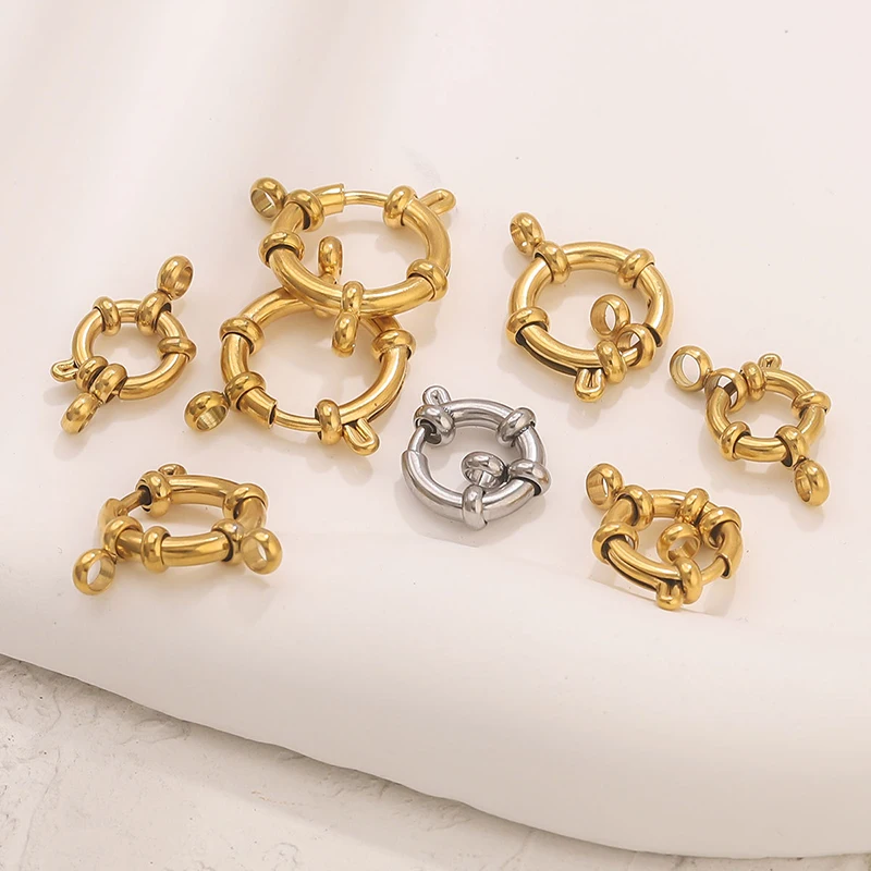 

5Pcs Stainless Steel Gold Plated Round Spring Ring Clasps with Loop for Bracelet Clavicle Necklace DIY Jewelry Making Supplies