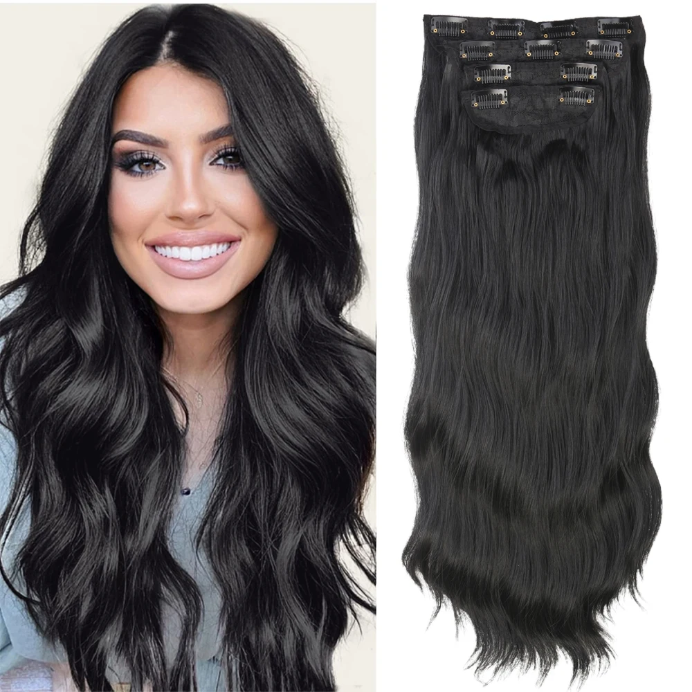 Light Brown Hair Extensions 20 Inch Clip in Hair Extensions 4PCS Thick Hairpieces Long Wavy Synthetic Hair Clip on Extensions