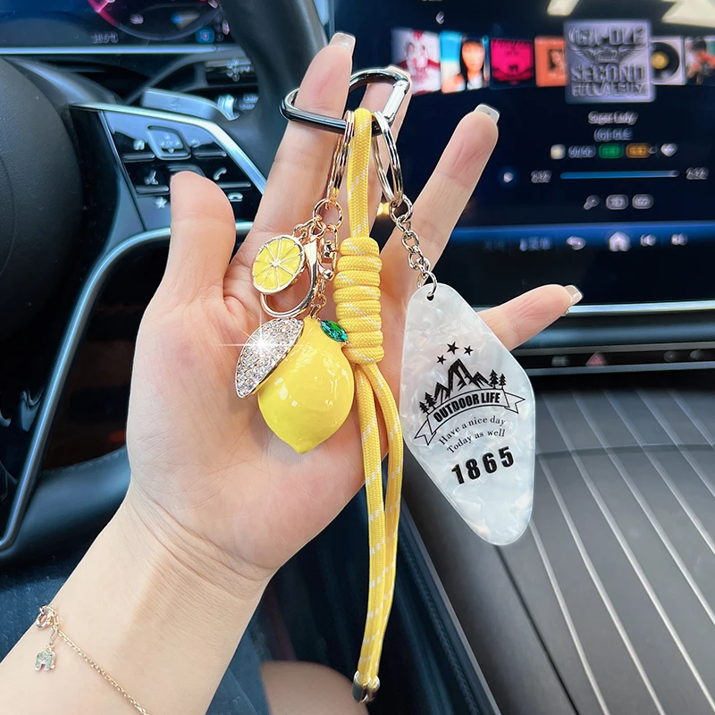 Creative Fruit Lemon Keychain Car Accessories Fashion Cherry Watermelon Apple Handmade Beaded Woven Bag Accessories