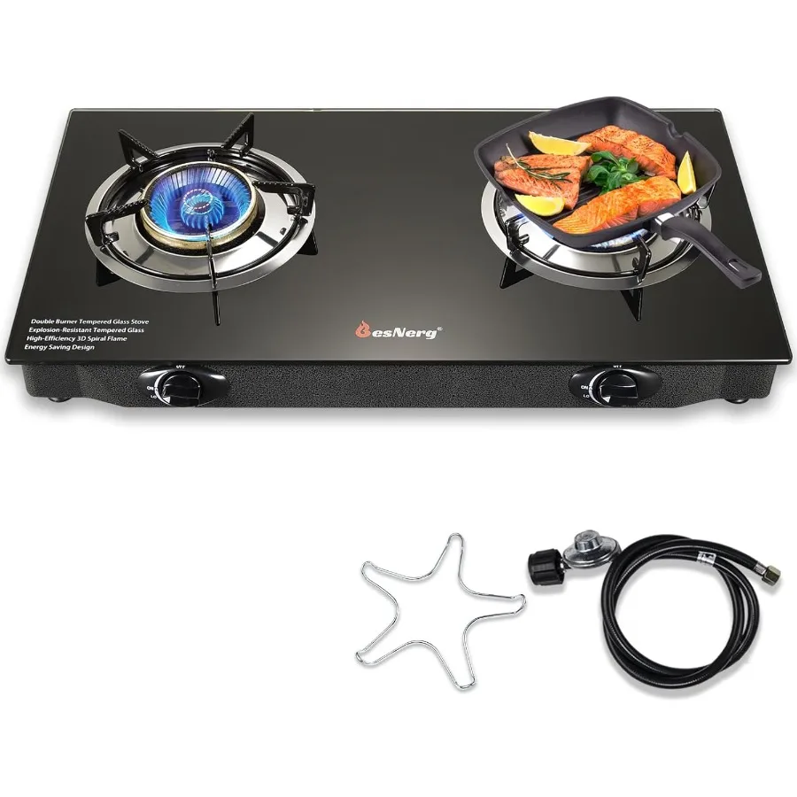 موقد غاز البروبان ذو شعلان مع كفاءة عالية 28800 وحدة حرارية بريطانية ونظام إشعال تلقائي موقد من الزجاج المقسى مع إعادة معتمدة من CSA #1