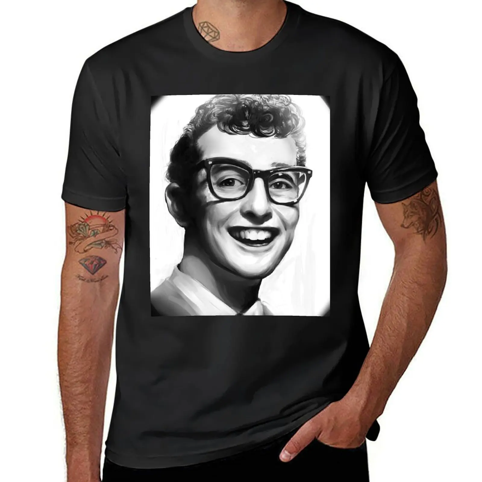 Buddy Holly Portrait T-Shirt cute tops boys whites mens cotton t shirts