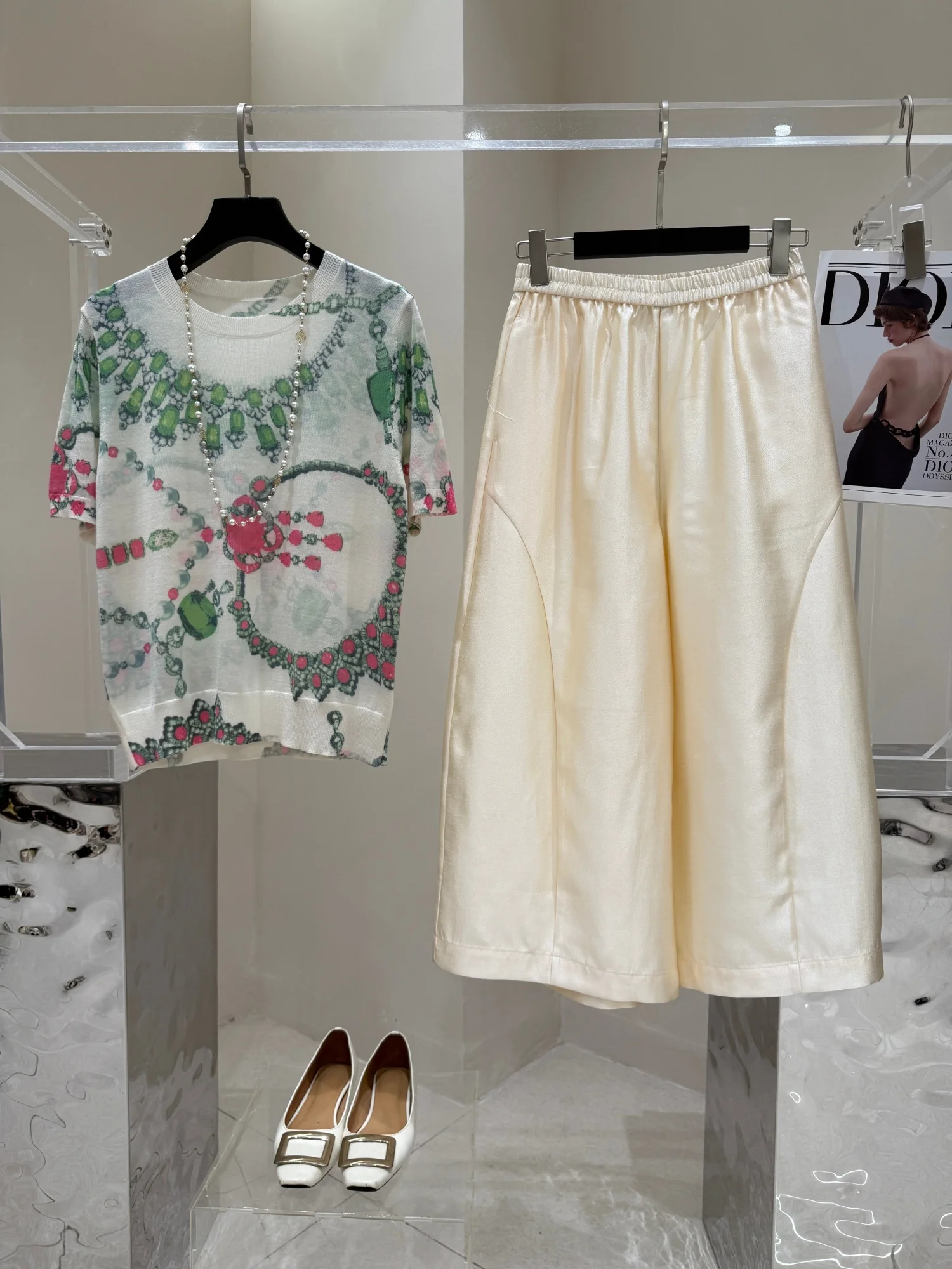 

Ele Summer New Arrival Two-Piece Set Luxury Sensation Mom Faionable High-Quali Print Pattern ort Sve round Ne