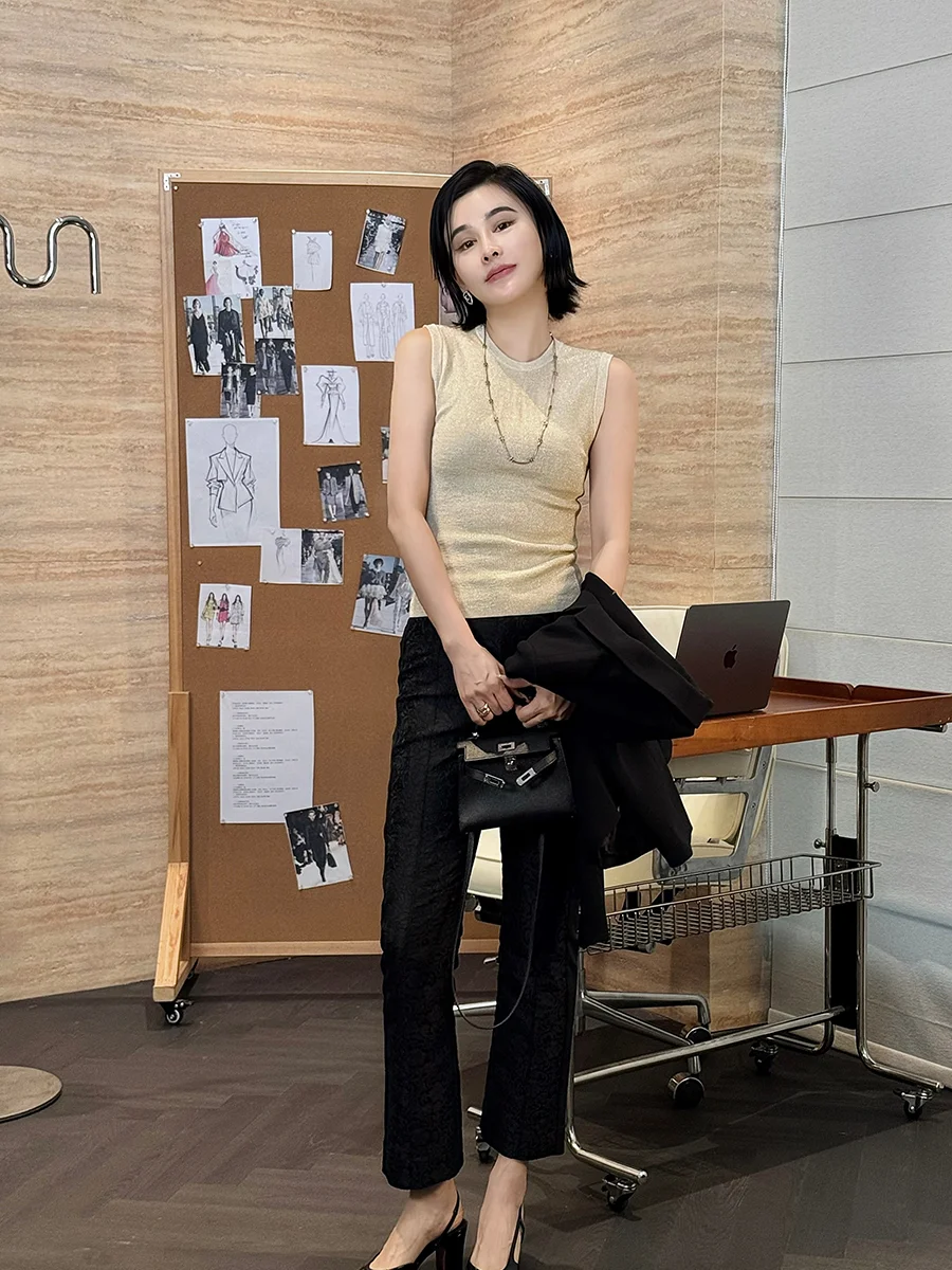

Roman Sunset Acetate Top Golden Sleeveless Vest Elegant Atmosphere 26 Summer Style Women's Inner Wear H-Shape Vest
