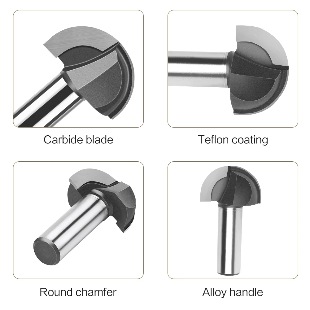 1 pz 12mm 1/2in Shank Round Nose Router Bit Cove Box Bit Core Box Solid Carbide CNC lavorazione del legno Groove Tools