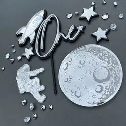 Rocket Space Acrylic Decorative Top Decoration Astronaut Moon Star Boy Children's Birthday Cake Decorations