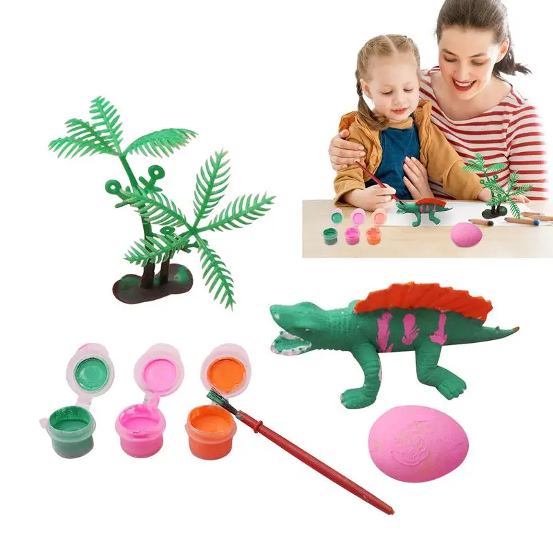 Kit pittura dinosauro per bambini figurine verniciabili per bambini con pennello Set pittura argilla statua di arti per bambini giocattolo Graffiti fai da te