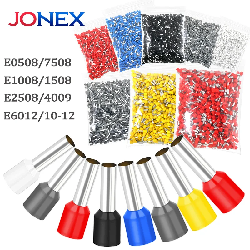 1000PCS Tubular Crimp Terminals Electrical Wire Cable Connectors E0508 E7508 E1008 E1508 E2508 E4009 E6012 Insulated Ferrules