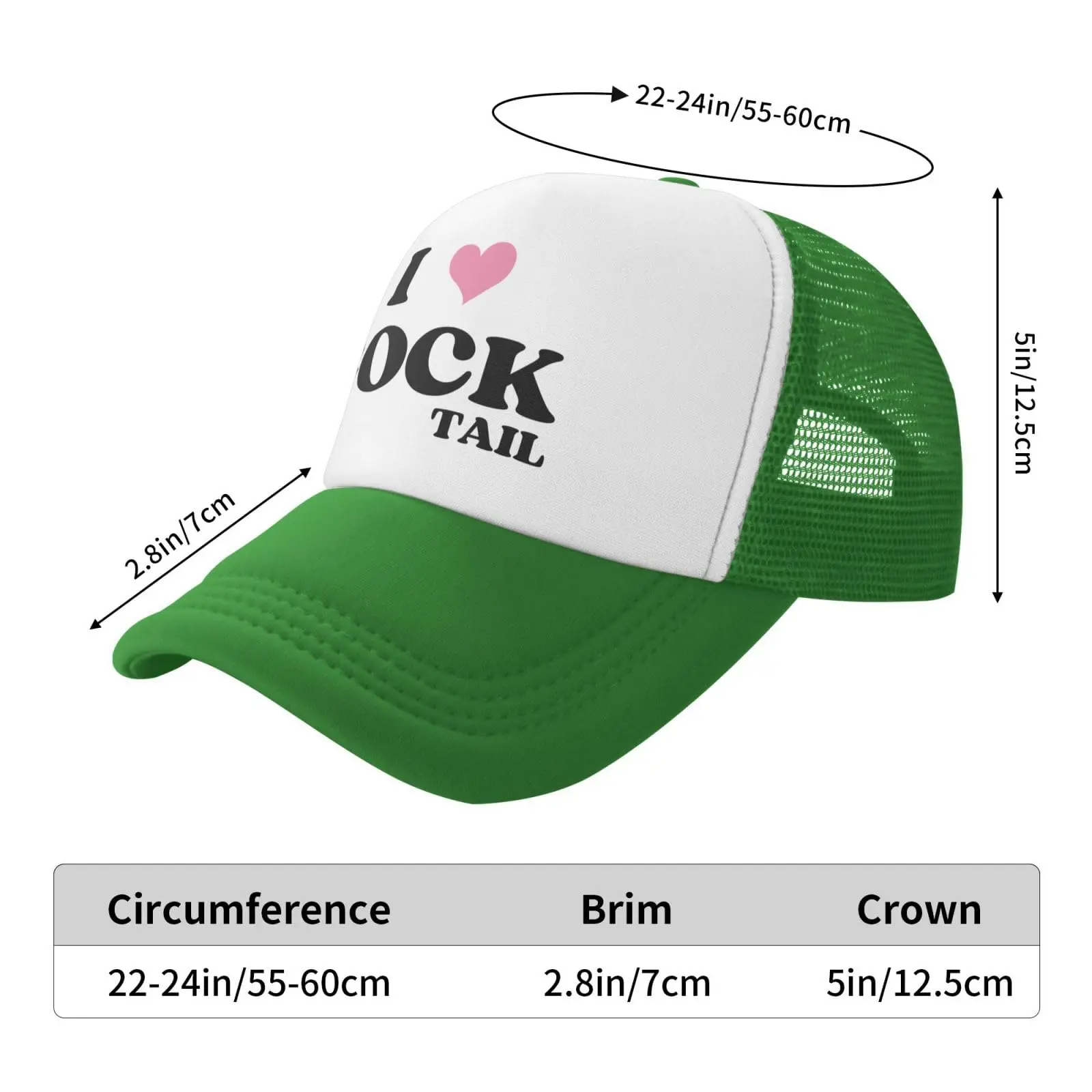 I Love-Cocktail Mesh Hat I Heart-Cocktail Mesh Cap Men Women Baseball Cap Funny Trucker Hat Green