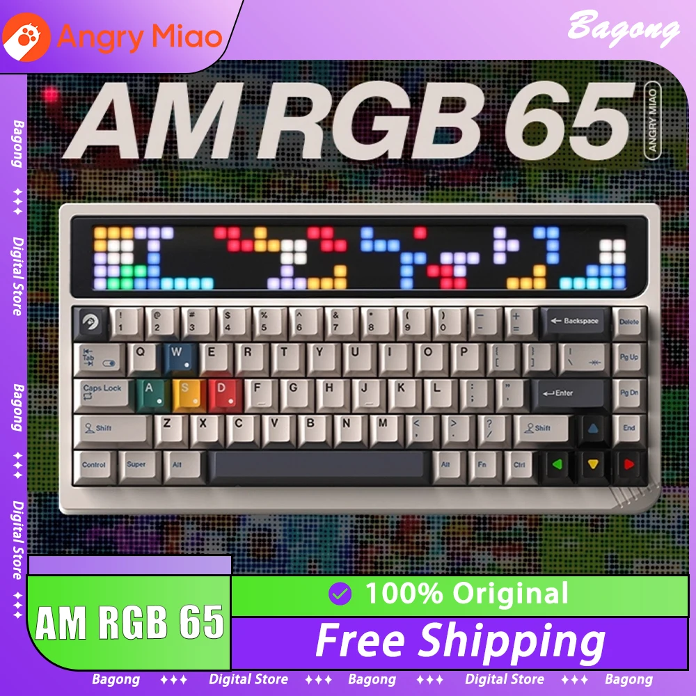 

AngryMiao AM RGB 65 Mechanical Keyboard Aluminium Alloy Customizable LED Light Array Three Mode Gaming Keyboard RGB Pc Gamer