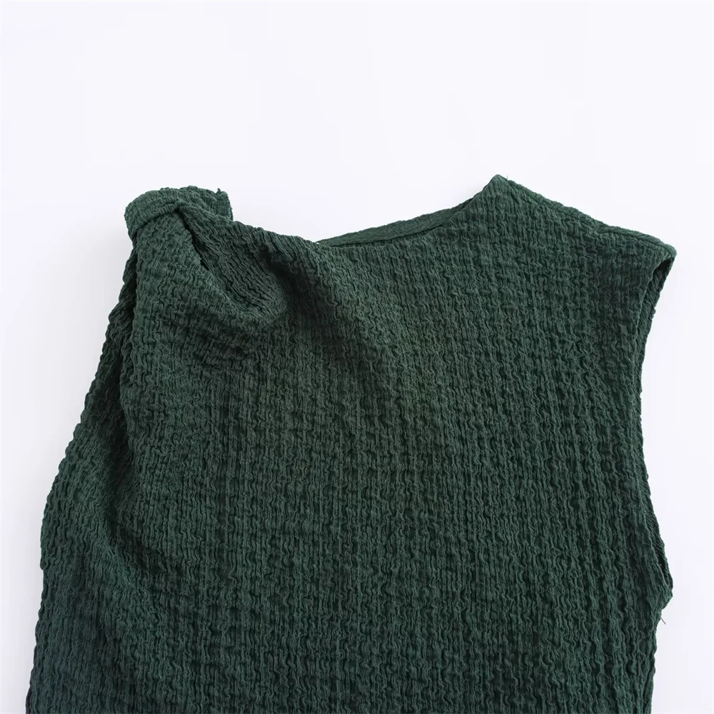 S otoño nueva ropa de mujer temperamento simple textura de nudo cuello redondo sin mangas vestido MIDI ajustado