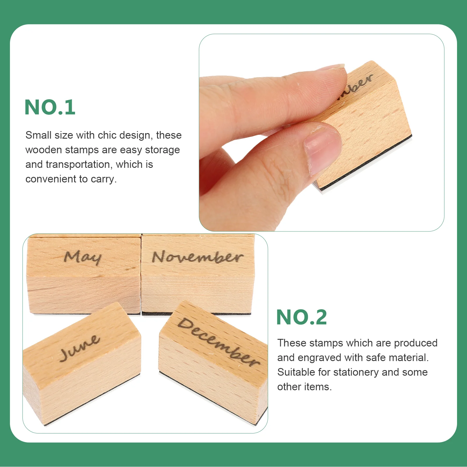 Journal DIY Stamps English Month Stickers Wood Seal Delicate for School Rubber Student