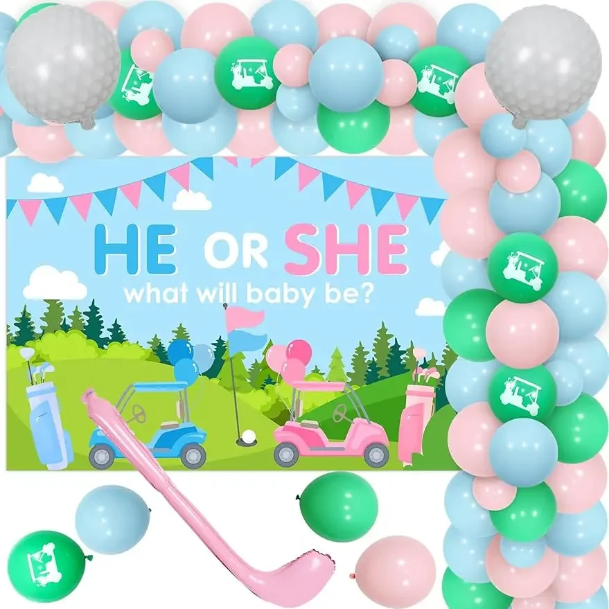 

Golf Gender Reveal Party Decor Golf Balloon Arch He or She What Will Baby Be Backdrop Banner Golf Club Balloon for Baby Shower