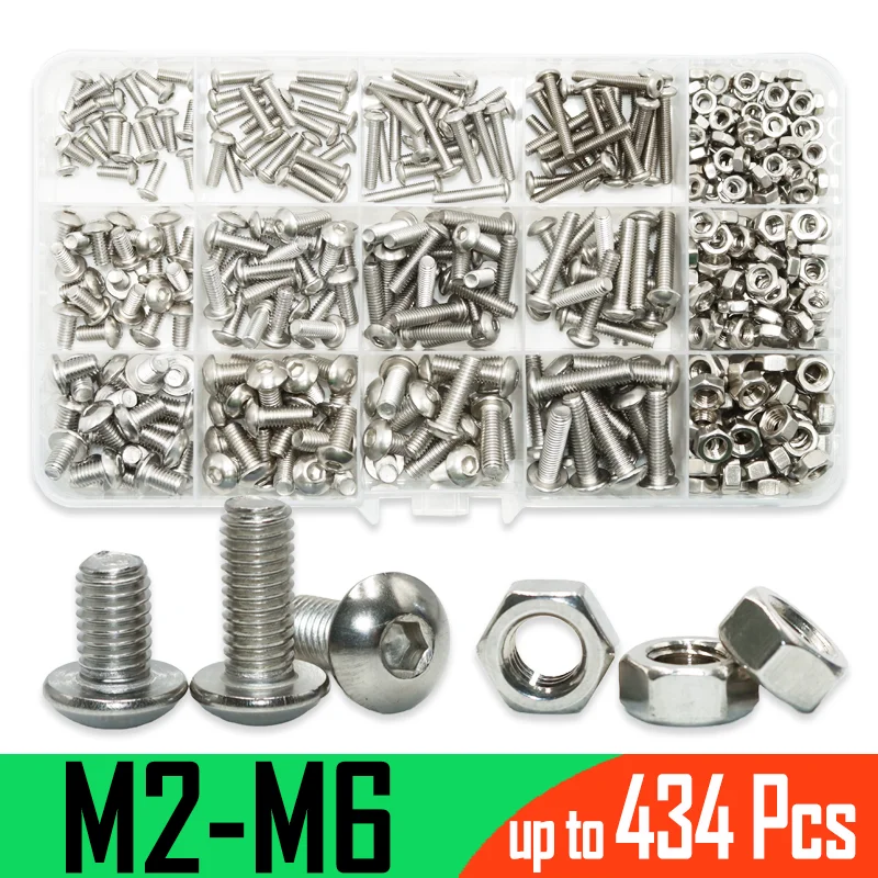 

Hex Hexagon Socket Button Head Screw Nut Stainless Steel 304 M2 M3 M4 M5 M6 Allen Round Head Metric Screws Bolt Nuts Kit ISO7380